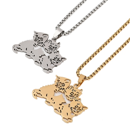 201 полые милые ожерелья с кулоном в виде кошки из нержавеющей стали для женщин