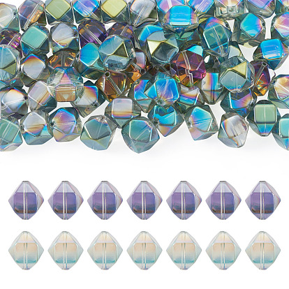 60 piezas 2 colores cuentas de vidrio electrochapadas, polígono, facetados, medio chapado