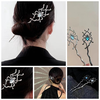 Minimalist Modern Moonstone Spider Hairpin for Women - High Fashion Alloy Hair Clip for Chic Bun Hairstyles