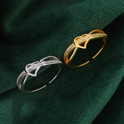 Женские кольца-манжеты из стерлингового серебра с микропаве и цирконием, сердце