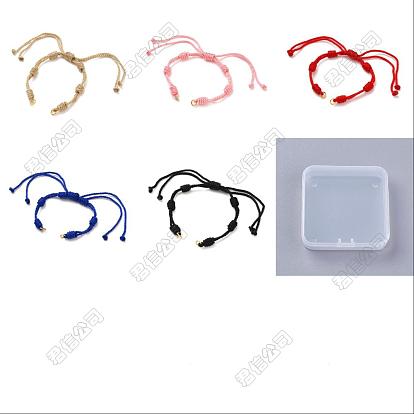 5 pcs 5 fabrication de bracelets en nylon tressé réglable de couleurs, avec 304 anneaux de saut ouverts en acier inoxydable
