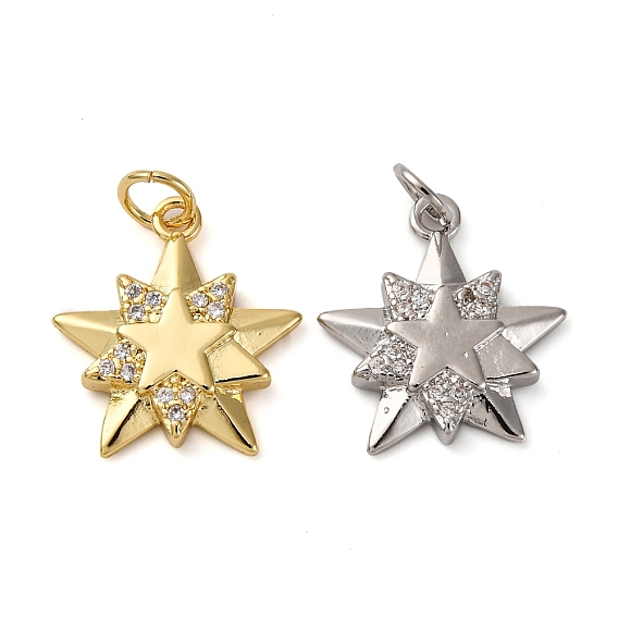 Латунные микропаве прозрачные подвески с фианитом, звезда, с целью перехода в кольце, долговечный, без кадмия и без свинца, стойки покрытие