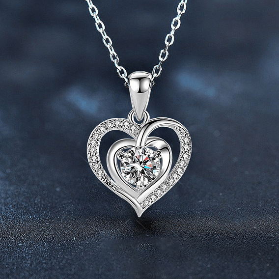 925 ожерелья с подвеской в форме сердца из стерлингового серебра с кристаллами муассанита, модная тенденция, для женщин, серебро 