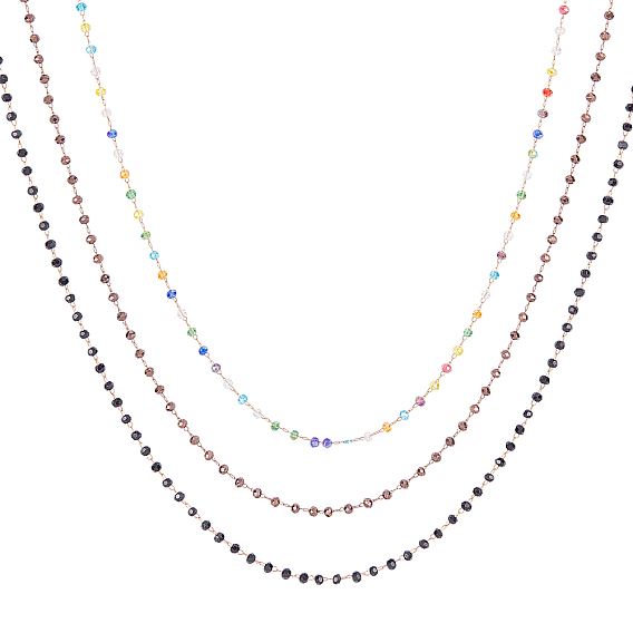 Handmade Brass Glass Beaded Chains, for DIY Chain Necklaces Making Kits