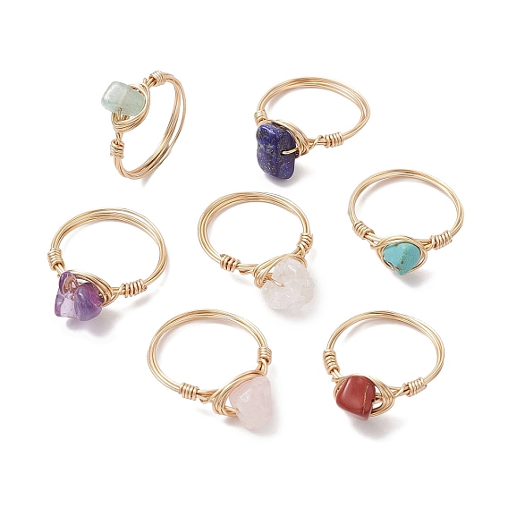 7 шт. 7 стили натуральных и синтетических колец на палец с драгоценными камнями, женское кольцо из медной проволоки