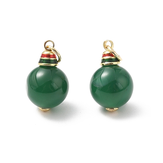 Натуральные зеленые ониксовые агаты (окрашенные и нагретые) круглые подвески, с фурнитурой латунной эмалевой, стойки покрытие, реальный 18 k позолоченный, без свинца и без кадмия, долговечный