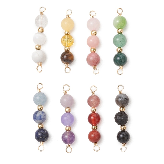 8шт 8 стили подвески из натуральных и синтетических смешанных драгоценных камней, круглые звенья из бисера, золотые, смешанные окрашенные и неокрашенные