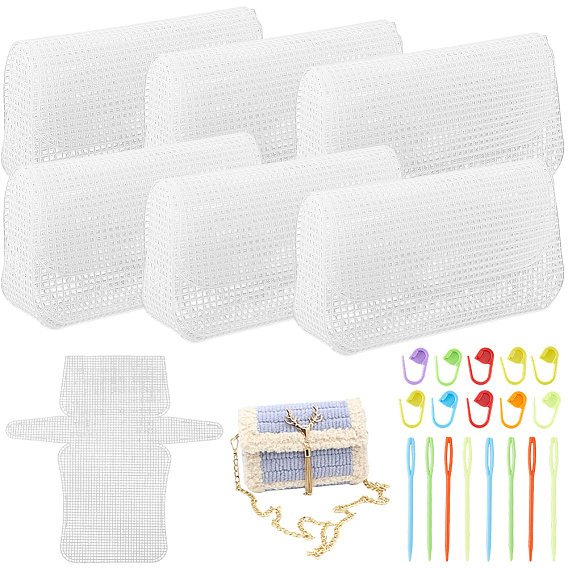Kits de fabricación de bolsas de crochet para tejer de plástico diy, bolsos cruzados hechos a mano, incluyendo lámina de malla, agujas y broches