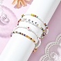 4Pcs 4 Styles Love Theme Glass Seed Beaded Stretch Bracelets Sets, Natural Cultured Freshwater Pearl Beads Bracelets for Women
