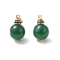 Натуральные зеленые ониксовые агаты (окрашенные и нагретые) круглые подвески, с фурнитурой латунной эмалевой, стойки покрытие, реальный 18 k позолоченный, без свинца и без кадмия, долговечный