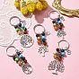 7 Chakra Gemstone Bead Pendant Keychain with Tibetan Style Alloy Tree of Life Charm, for Car Key Bag Ornament