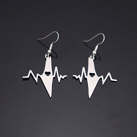 304 Stainless Steel Dangle Earrings for Women, Heartbeat