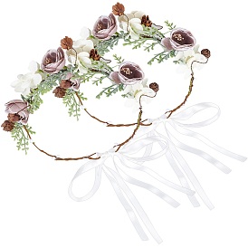 Gorgecraft 2Pcs Wedding Party Beach Bridal Decorative Hair Accessories, Cloth Flower Headbands