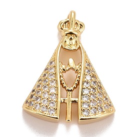 Cubic Zirconia Pendants, with Rack Plating Real 18K Gold Plated Brass Findings, with Jump Rings, Long-Lasting Plated, Lead Free & Cadmium Free, Cross
