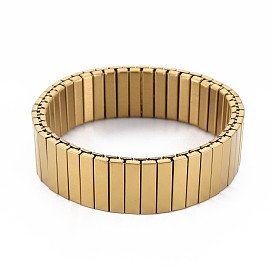 Stainless Steel Rectangle Stackable Stretch Bracelet, Block Tile Wide Wristband for Men Women