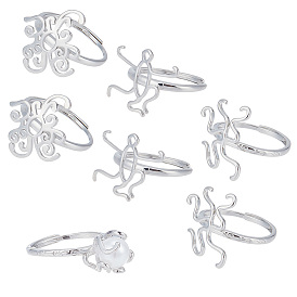 6pcs 3 composants de bague réglables en laiton de style, paramètres de bague en filigrane de fleurs