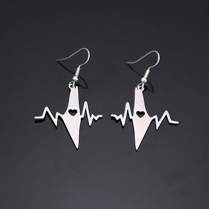 304 Stainless Steel Dangle Earrings for Women, Heartbeat