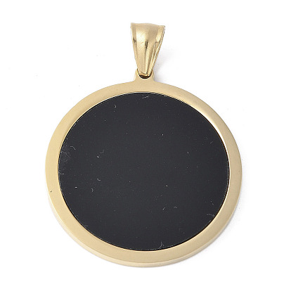 Пластиковые подвески, с 304 фурнитурой из нержавеющей стали, ионное покрытие (ip), плоский круглый шарм, золотые