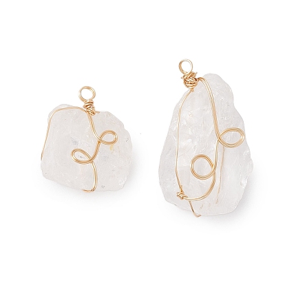 Подвески из необработанного натурального кварцевого кристалла с медной проволокой, подвески из самородков горного хрусталя