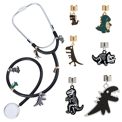 12 шт 6 стили динозавр сплав эмаль стетоскоп подвеска украшения, с 304 фурнитурой из нержавеющей стали