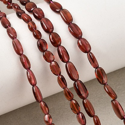 Natural Garnet Beads Strands, Flat Oval
