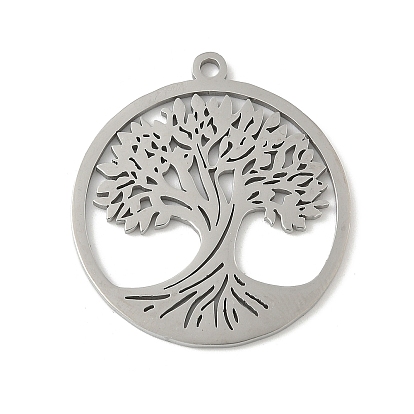 304 подвески из нержавеющей стали, плоская круглая с подвеской дерево жизни, лазерная резка, ионное покрытие (ip)