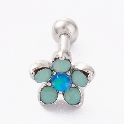 Латунные серьги-хрящи со штангой из прозрачного кубического циркония с микропаве, с 304 штифтов из нержавеющей стали, цветок, кадетский синий