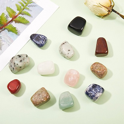 20Pcs 10 Colors Nuggets Natural Gemstone No Hole/Undrilled Beads, Tumbled Stone, Chakra Healing Stones for 7 Chakras Balancing, Crystal Therapy, Meditation, Reiki, with 1Pc Rectangle Velvet Pouches