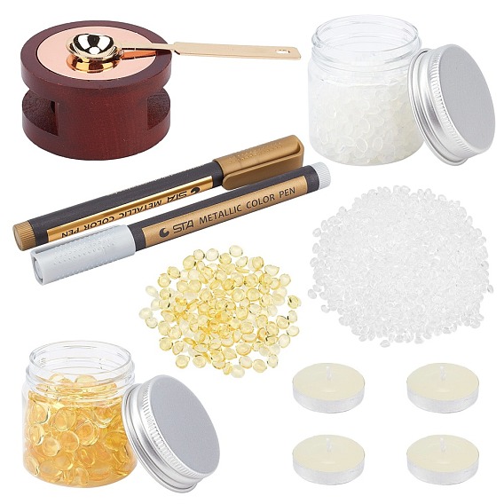 DIY Scrapbook Kit, Including Transprant Sealing Wax Beads, Candle, Iron Handle Wax Sealing Stamp Melting Spoon, Seal Stamp Wax Stick Melting Pot Holder, Metallic Markers Paints Pens
