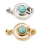 Brass & Natural Shell & Synthetic Turquoise Magnetic Clasps, Flat Round