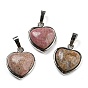 Gemstone Pendants, Heart Charms with Platinum Plated Brass Snap on Bails