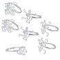 6Pcs 3 Style Adjustable Brass Finger Ring Components, Flower Filigree Ring Settings