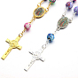 Rosary Bracelet for Easter, Alloy Crucifix Cross Charm Bracelet with Polymer Clay Beaded Chains for Women