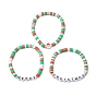 3Pcs 3 Styles Handmade Polymer Clay Beaded Stretch Bracelet Sets, Word Merry Christmas Acrylic Link Stackable Bracelets for Women