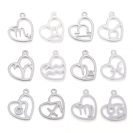 304 подвески из нержавеющей стали, лазерная резка, сердце с созвездием