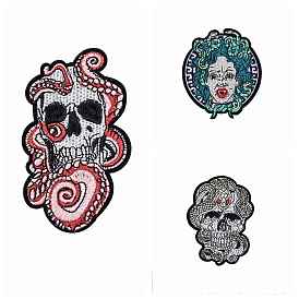 Computerized Embroidery Cloth Iron on/Sew on Patches, Costume Accessories, Snake with Skull/Medusa