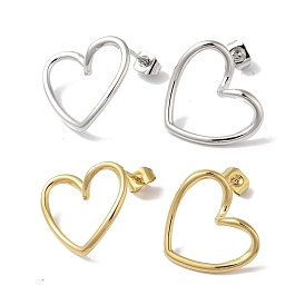 304 Stainless Steel Stud Earrings for Women, Hollow Heart