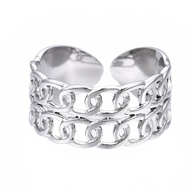 304 Stainless Steel Curb Chain Open Cuff Ring, Chunky Hollow Ring for Women