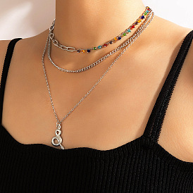 Bohemian Style Colorful Beaded Snake Element Vintage Silver Multi-layer Necklace