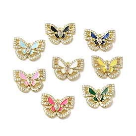 Rack Plating Brass Cubic Zirconia Pendants, with Enamel, Long-Lasting Plated, Lead Free & Cadmium Free, Real 18K Gold Plated, Butterfly