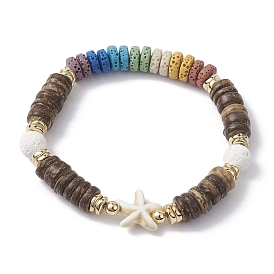 Эластичный браслет из окрашенной натуральной лавы, кокоса и синтетической бирюзы, красочный