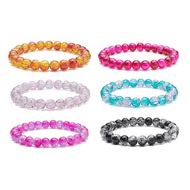 6Pcs 6 Color Bling Glass Round Beaded Stretch Bracelets Set for Women