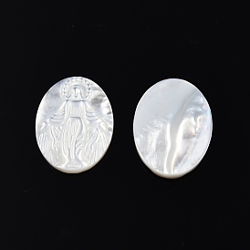 Natural White Shell Cabochons, Religion, Oval with Jesus