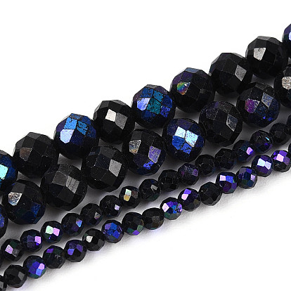 Нити бусин из натуральной черной шпинели с покрытием цвета AB, граненый стол ограненный круглый