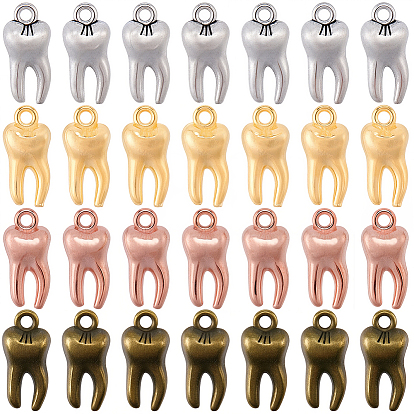 80Pcs 4 Styles Alloy Pendants, Tooth Shape Charms