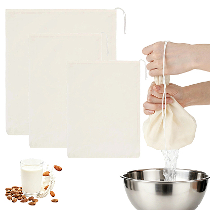 9шт. 3 размеры хлопчатобумажные упаковочные мешочки, марлевые мешочки на завязках, прямоугольные