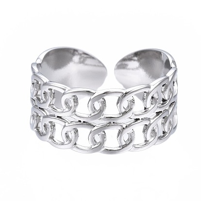 304 Stainless Steel Curb Chain Open Cuff Ring, Chunky Hollow Ring for Women