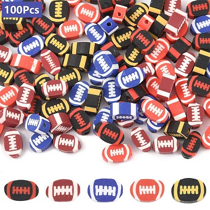 100 Stk. 5 Farben handgefertigte Fimo-Perlen, Rugby, mit elastischem Kristallfaden
