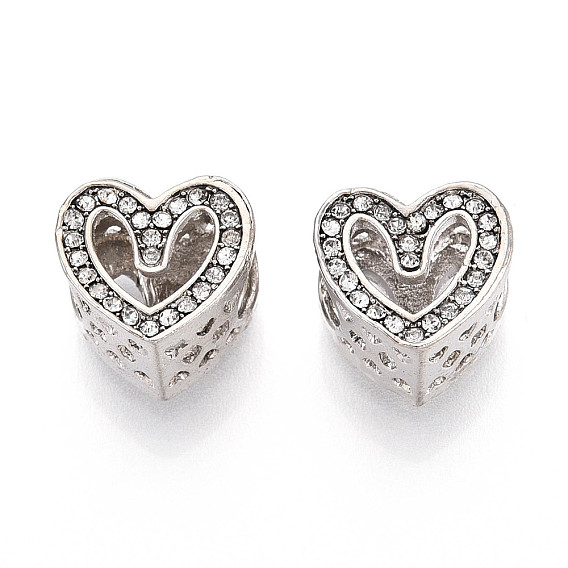 Европейские бусины, сплав, стразы , бусины с большим отверстием, сердце