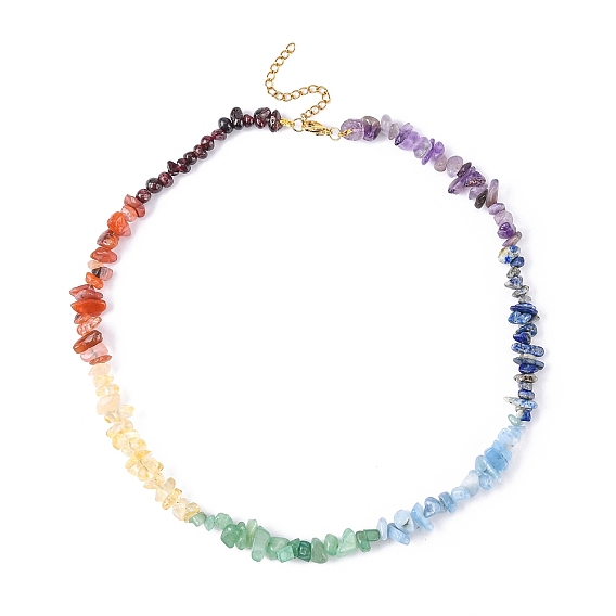 Chakra Jewelry, Chips Natural Gemstone Beaded Bracelets, with 304 Stainless Steel Lobster Claw Clasps, Golden